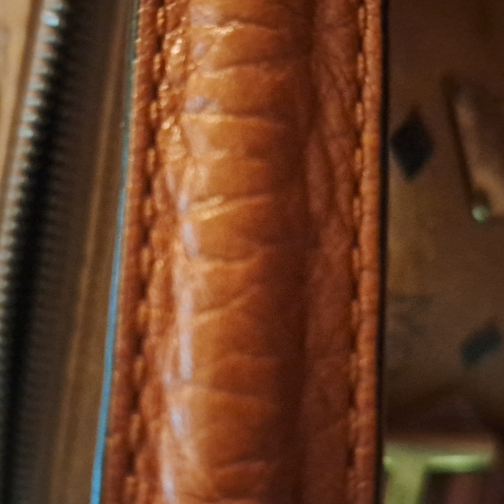 MCM Cognac Monogram Satchel with Brown Leather Trim and Gold Hardware - Picture 13 of 14